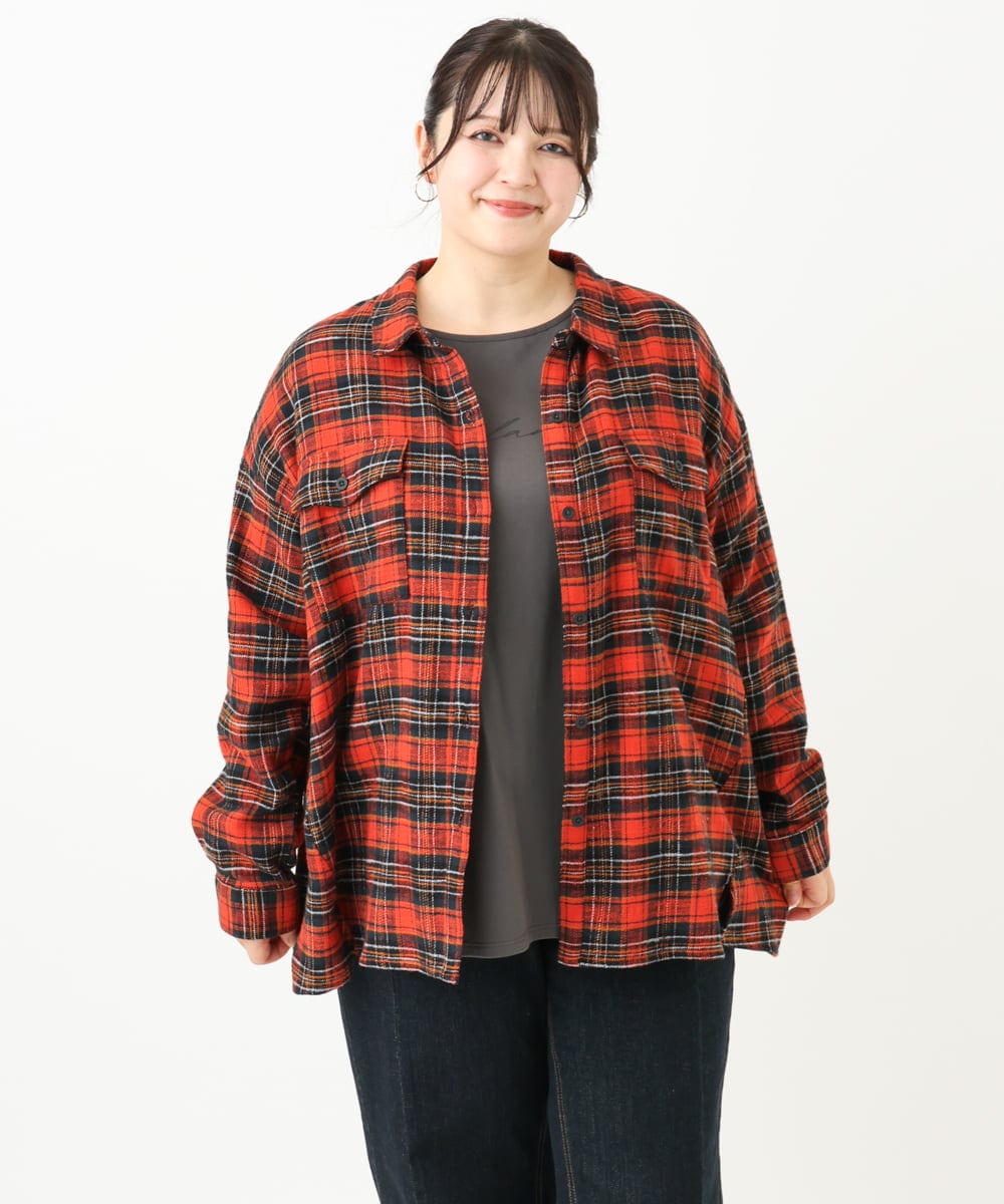 OLBLV15099 eur3(エウルキューブ) 【大きいサイズ】起毛チェックシャツ レッド(05)