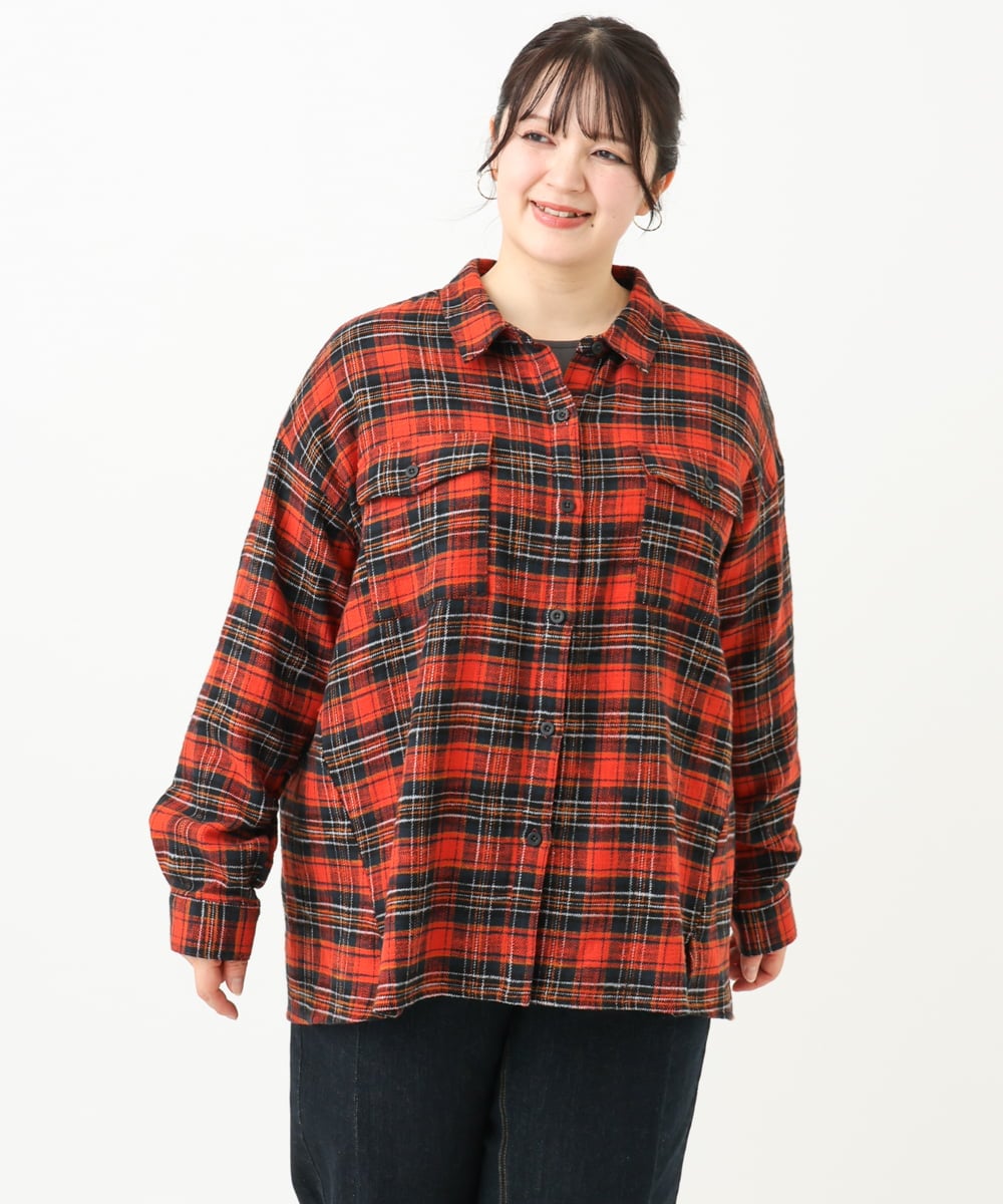 OLBLV15099 eur3(エウルキューブ) 【大きいサイズ】起毛チェックシャツ レッド(05)