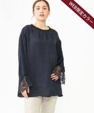 OLBLV16089 eur3(エウルキューブ) 【雑誌掲載】【大きいサイズ】レースコンビブラウス ネイビー(57)（WEB限定カラー）
