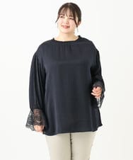 OLBLV16089 eur3(エウルキューブ) 【雑誌掲載】【大きいサイズ】レースコンビブラウス ネイビー(57)（WEB限定カラー）