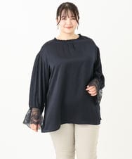 OLBLV16089 eur3(エウルキューブ) 【雑誌掲載】【大きいサイズ】レースコンビブラウス ネイビー(57)（WEB限定カラー）