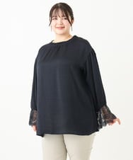 OLBLV16089 eur3(エウルキューブ) 【雑誌掲載】【大きいサイズ】レースコンビブラウス ネイビー(57)（WEB限定カラー）