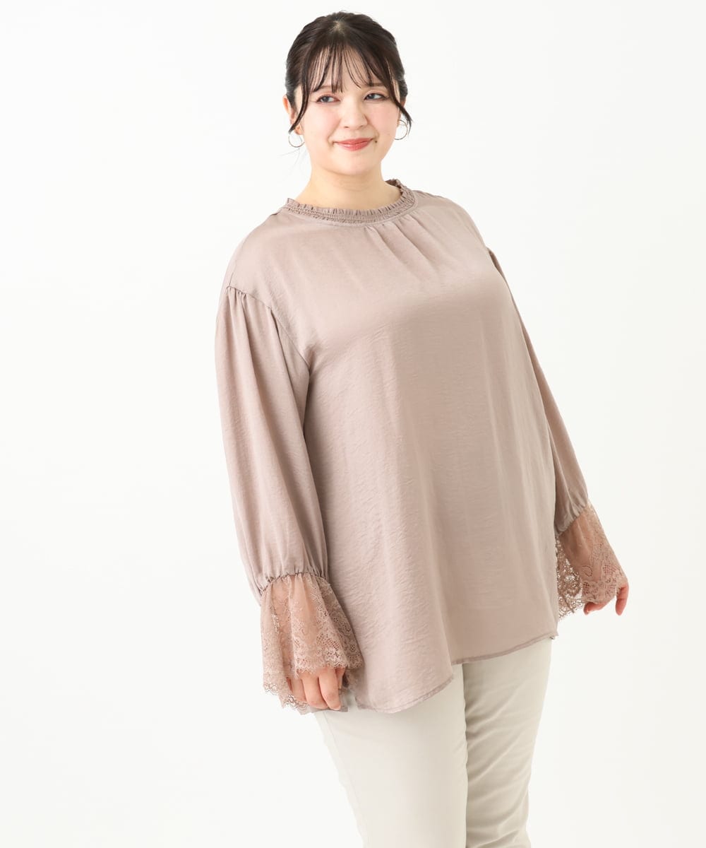 OLBLV16089 eur3(エウルキューブ) 【雑誌掲載】【大きいサイズ】レースコンビブラウス グレージュ(89)