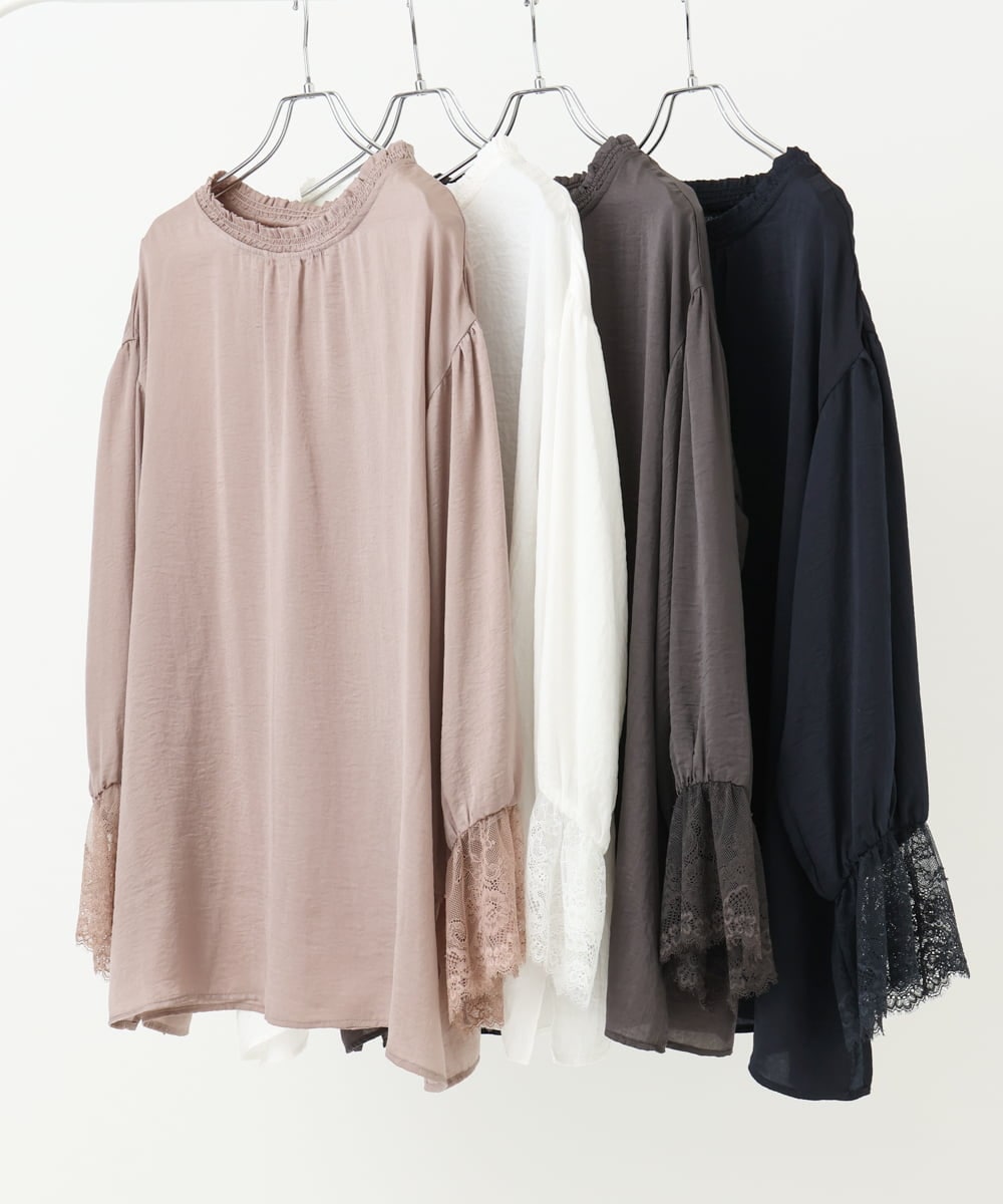 OLBLV16089 eur3(エウルキューブ) 【雑誌掲載】【大きいサイズ】レースコンビブラウス グレージュ(89)