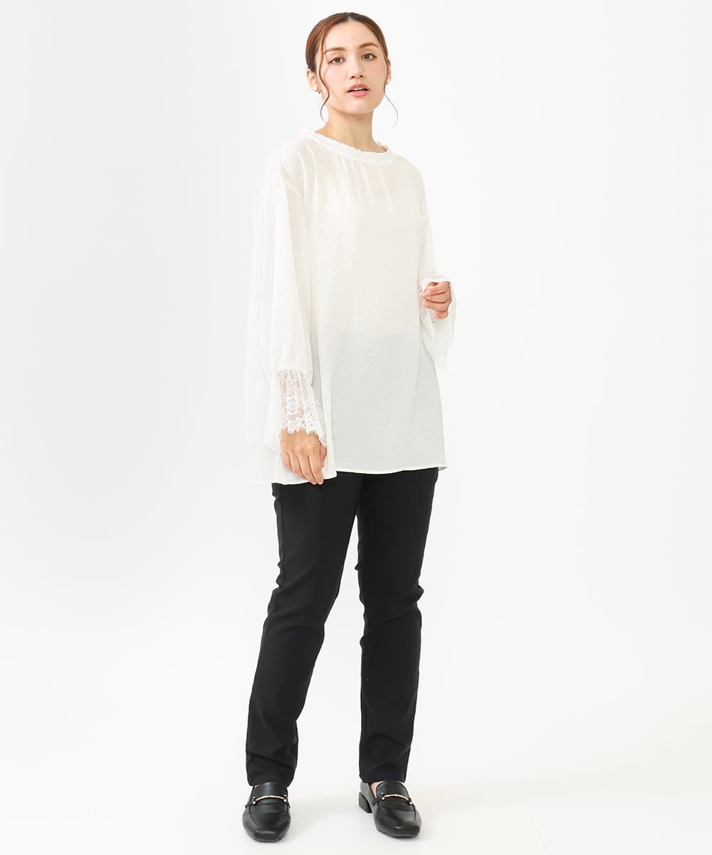OLBLV16089 eur3(エウルキューブ) 【雑誌掲載】【大きいサイズ】レースコンビブラウス ホワイト(90)