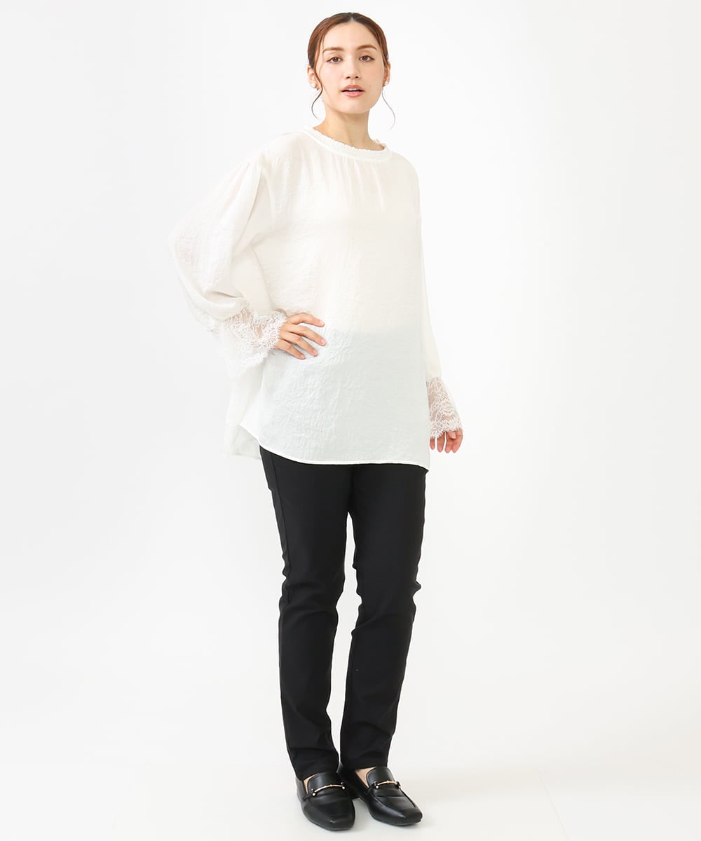 OLBLV16089 eur3(エウルキューブ) 【雑誌掲載】【大きいサイズ】レースコンビブラウス ホワイト(90)