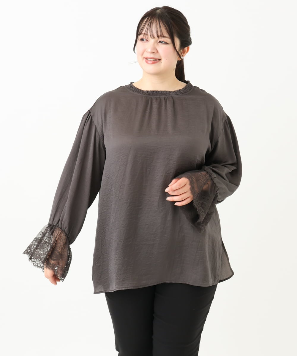 OLBLV16089 eur3(エウルキューブ) 【雑誌掲載】【大きいサイズ】レースコンビブラウス ダークグレー(93)