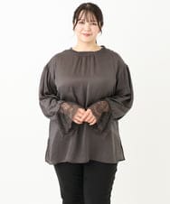 OLBLV16089 eur3(エウルキューブ) 【雑誌掲載】【大きいサイズ】レースコンビブラウス ダークグレー(93)