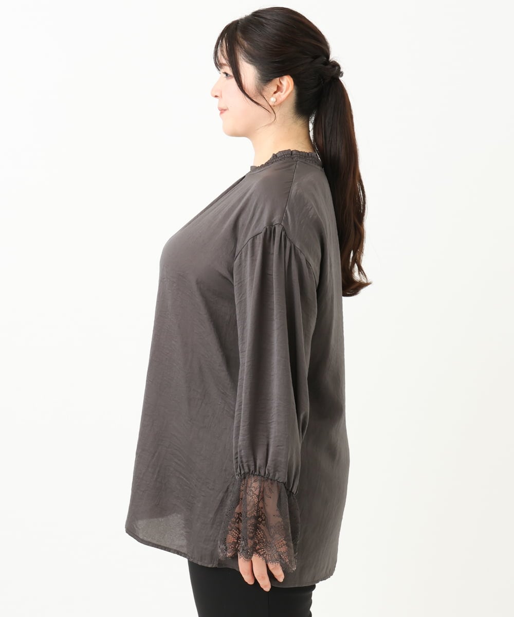 OLBLV16089 eur3(エウルキューブ) 【雑誌掲載】【大きいサイズ】レースコンビブラウス ダークグレー(93)