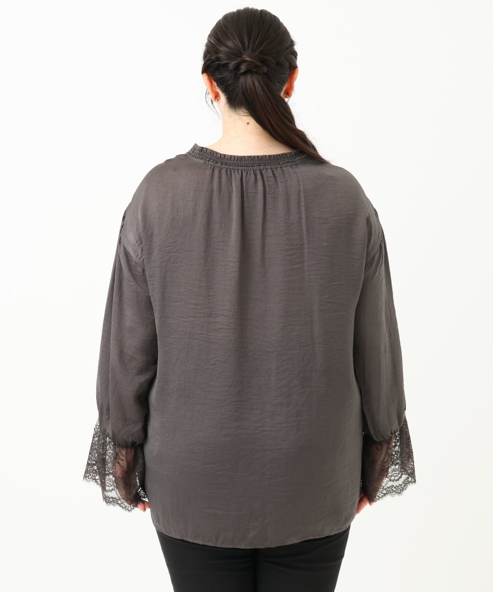 OLBLV16089 eur3(エウルキューブ) 【雑誌掲載】【大きいサイズ】レースコンビブラウス ダークグレー(93)
