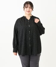 OLBLV17099 eur3(エウルキューブ) 【大きいサイズ/11号サイズあり】プリントタックブラウス ブラック(94)