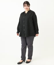 OLBLV17099 eur3(エウルキューブ) 【大きいサイズ/11号サイズあり】プリントタックブラウス ブラック(94)