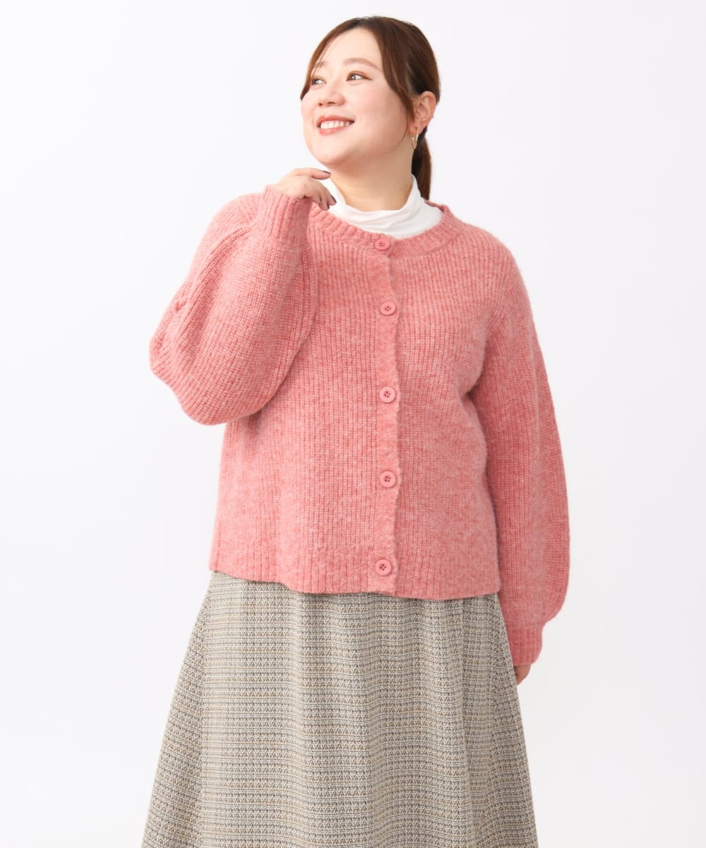 OLCAA03089 eur3(エウルキューブ) 【大きいサイズ】ミックスヤーンカーディガン ピンク(03)
