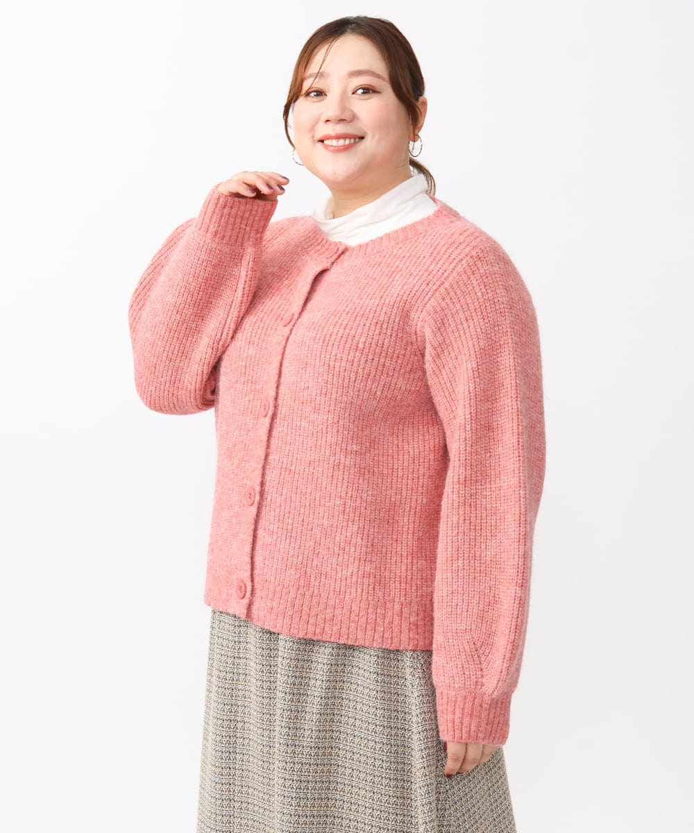 OLCAA03089 eur3(エウルキューブ) 【大きいサイズ】ミックスヤーンカーディガン ピンク(03)