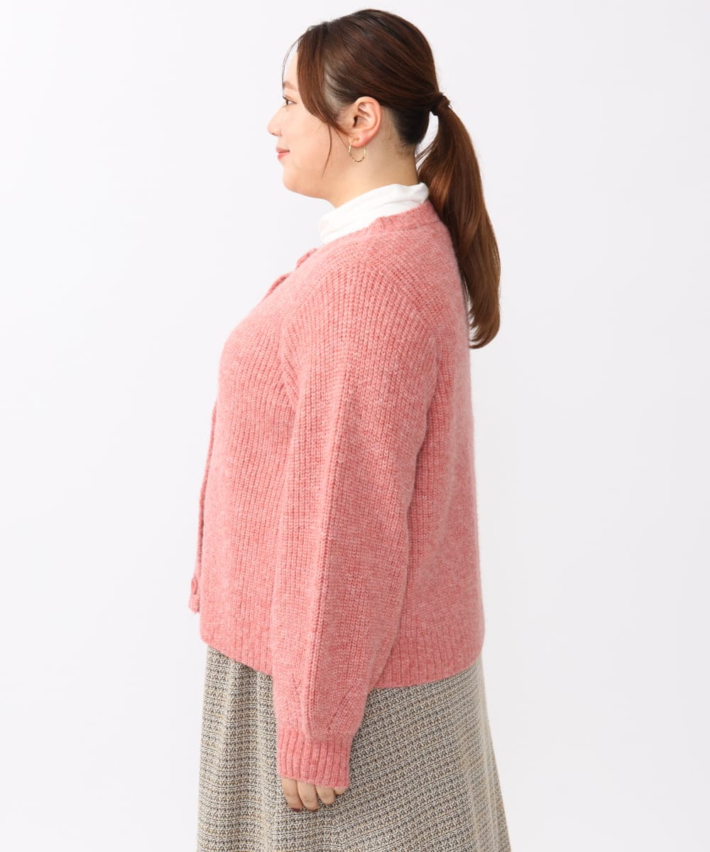 OLCAA03089 eur3(エウルキューブ) 【大きいサイズ】ミックスヤーンカーディガン ピンク(03)