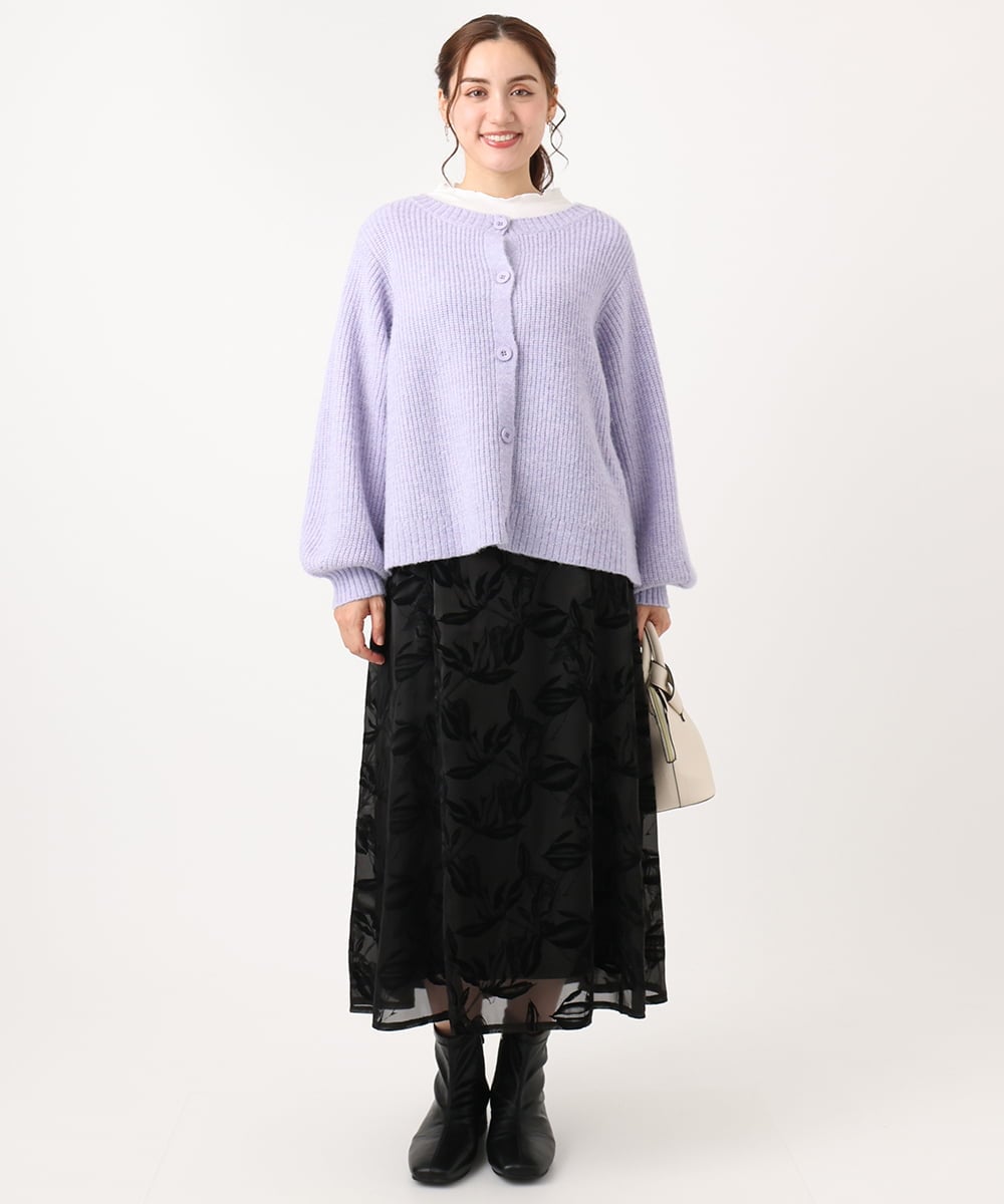 OLCAA03089 eur3(エウルキューブ) 【大きいサイズ】ミックスヤーンカーディガン ラベンダー(60)