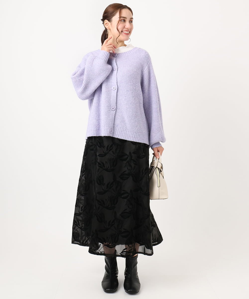 OLCAA03089 eur3(エウルキューブ) 【大きいサイズ】ミックスヤーンカーディガン ラベンダー(60)