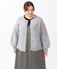 OLCAA03089 eur3(エウルキューブ) 【大きいサイズ】ミックスヤーンカーディガン ライトグレー(91)