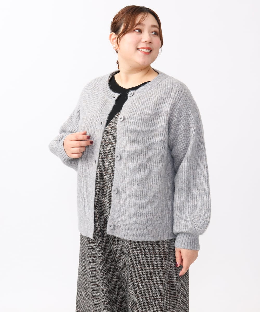 OLCAA03089 eur3(エウルキューブ) 【大きいサイズ】ミックスヤーンカーディガン ライトグレー(91)