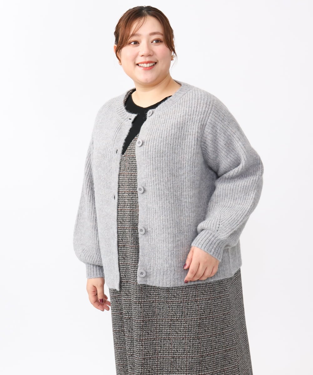 OLCAA03089 eur3(エウルキューブ) 【大きいサイズ】ミックスヤーンカーディガン ライトグレー(91)