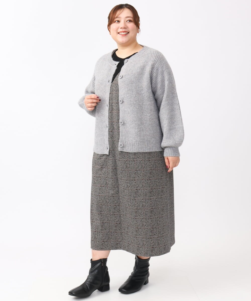OLCAA03089 eur3(エウルキューブ) 【大きいサイズ】ミックスヤーンカーディガン ライトグレー(91)