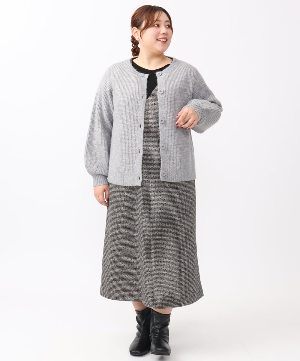 OLCAA03089 eur3(エウルキューブ) 【大きいサイズ】ミックスヤーンカーディガン ライトグレー(91)