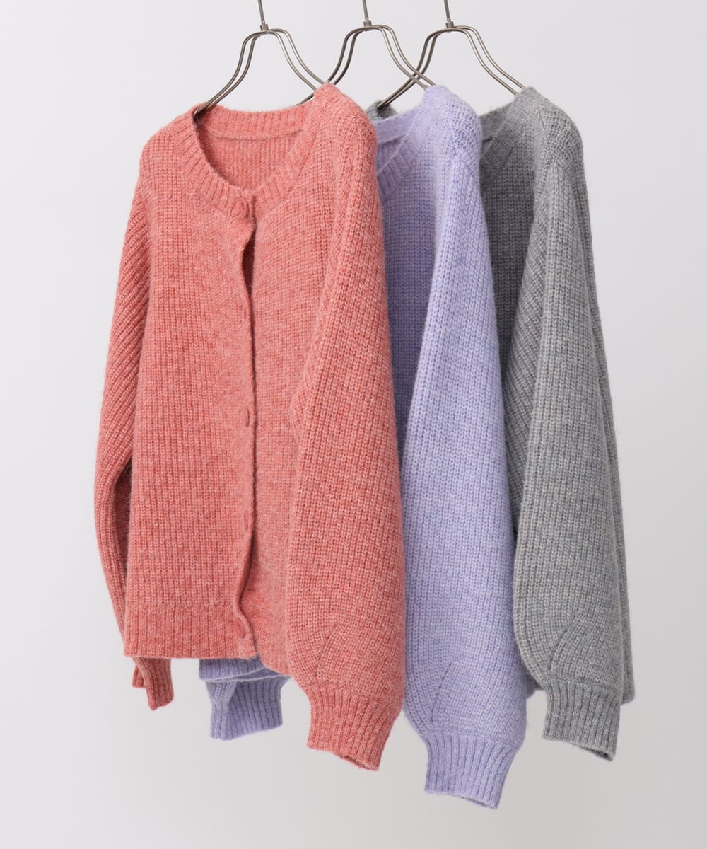 OLCAA03089 eur3(エウルキューブ) 【大きいサイズ】ミックスヤーンカーディガン ライトグレー(91)