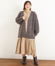OLCAS03090 eur3(エウルキューブ) 【大きいサイズ】ミックスヤーンローゲージカーディガン ブラウン(87)