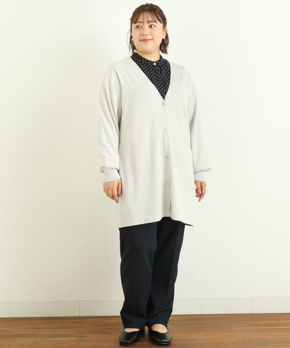 OLCAS18080 eur3(エウルキューブ) 【大きいサイズ】Vネックロングカーディガン ライトグレー(91)