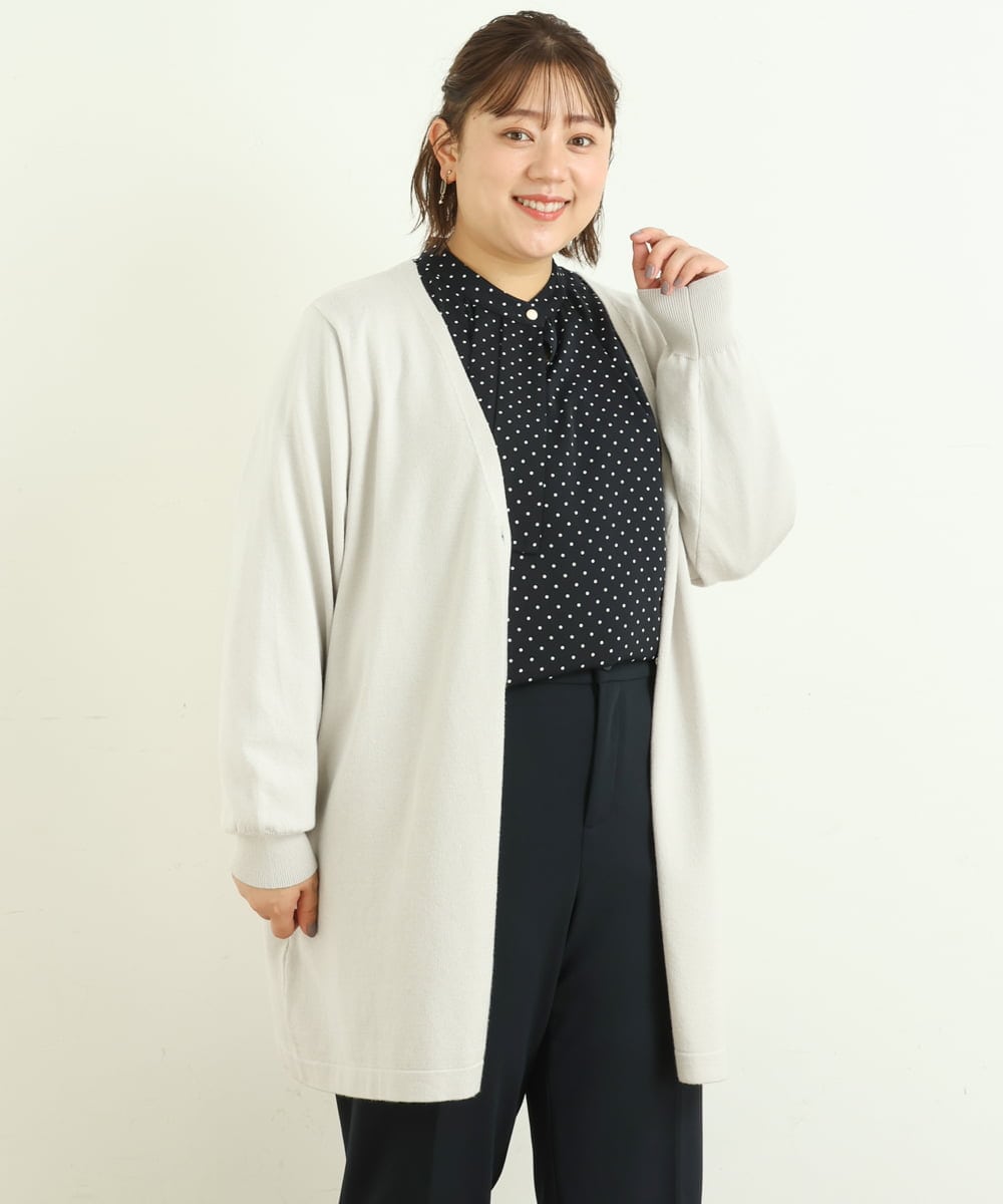OLCAS18080 eur3(エウルキューブ) 【大きいサイズ】Vネックロングカーディガン ライトグレー(91)