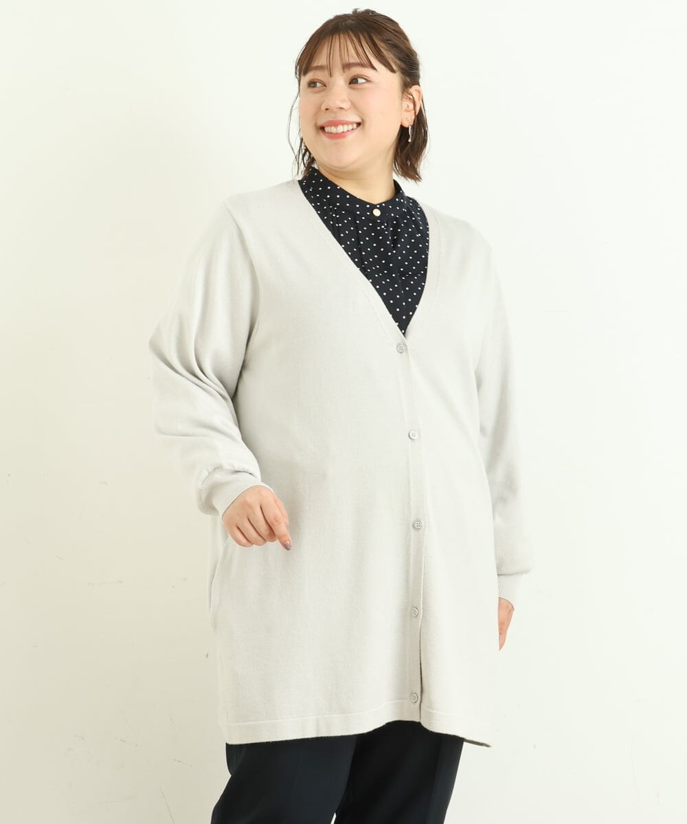 OLCAS18080 eur3(エウルキューブ) 【大きいサイズ】Vネックロングカーディガン ライトグレー(91)