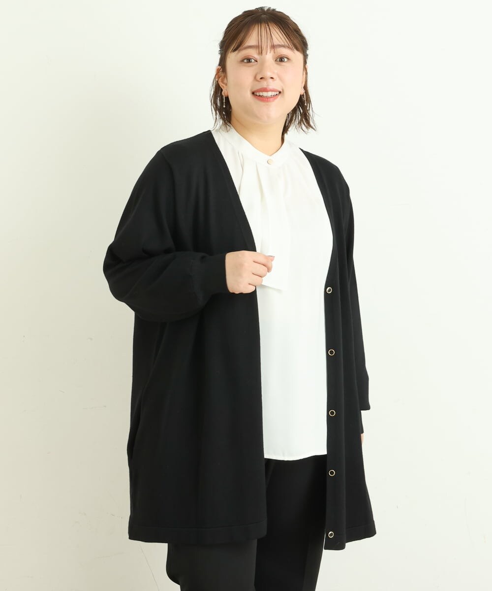 OLCAS18080 eur3(エウルキューブ) 【大きいサイズ】Vネックロングカーディガン ブラック(94)