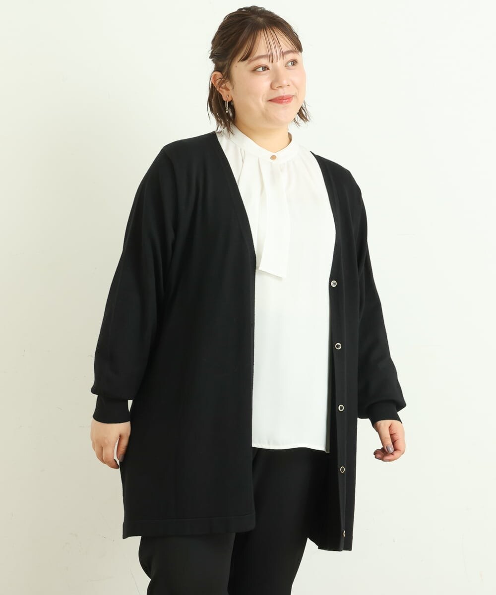 OLCAS18080 eur3(エウルキューブ) 【大きいサイズ】Vネックロングカーディガン ブラック(94)