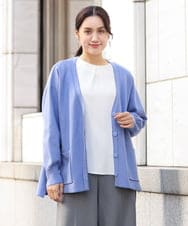 OLCAV10089 eur3(エウルキューブ) 【大きいサイズ/洗える】Vネックもちもちカーディガン ライトブルー(50)