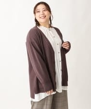 OLCAV10089 eur3(エウルキューブ) 【大きいサイズ/洗える】Vネックもちもちカーディガン ダークブラウン(87)