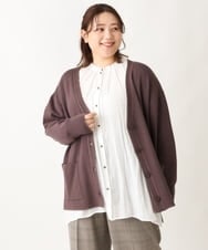 OLCAV10089 eur3(エウルキューブ) 【大きいサイズ/洗える】Vネックもちもちカーディガン ダークブラウン(87)