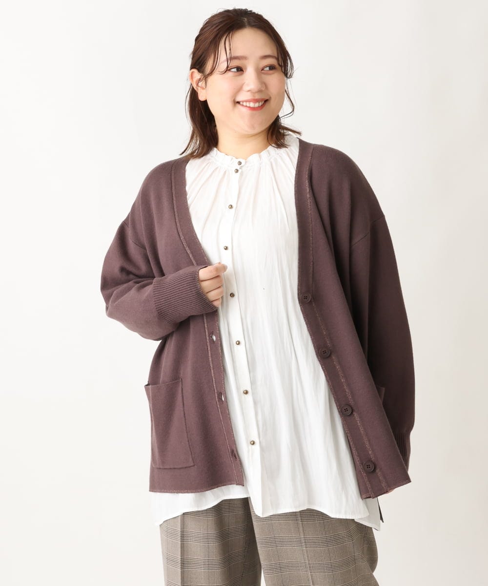 OLCAV10089 eur3(エウルキューブ) 【大きいサイズ/洗える】Vネックもちもちカーディガン ダークブラウン(87)