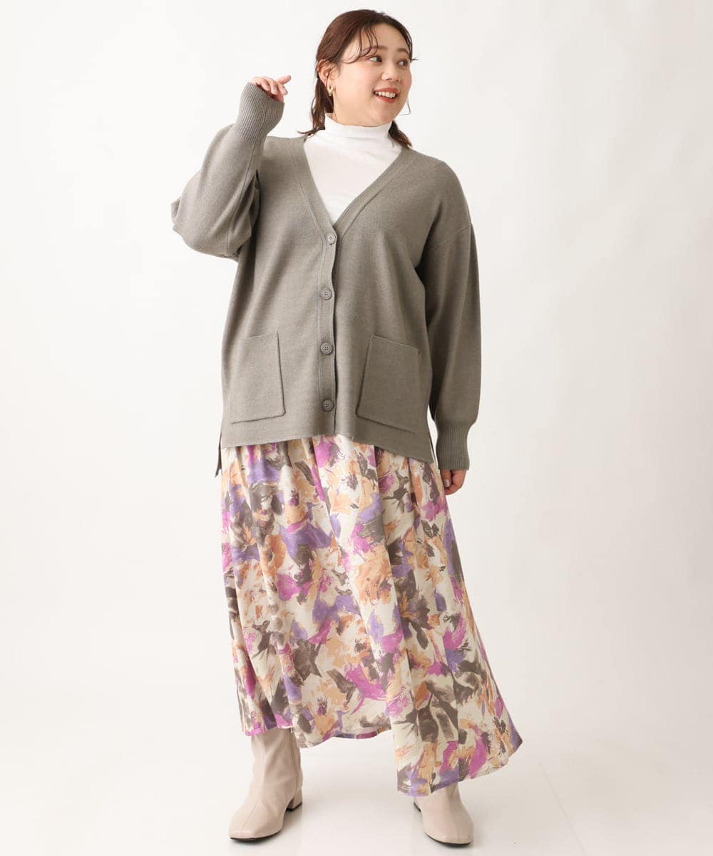 OLCAV10089 eur3(エウルキューブ) 【大きいサイズ/洗える】Vネックもちもちカーディガン グレー(92)