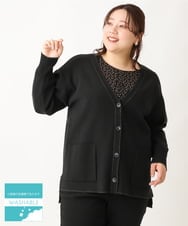 OLCAV10089 eur3(エウルキューブ) 【大きいサイズ/洗える】Vネックもちもちカーディガン ブラック(94)