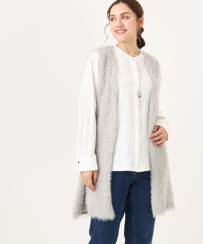 OLCBA04099 eur3 【大きいサイズ】フェザーヤーンロングジレ