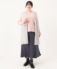 OLCBA04099 eur3(エウルキューブ) 【大きいサイズ】フェザーヤーンロングジレ ライトグレー(91)