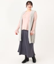 OLCBA04099 eur3(エウルキューブ) 【大きいサイズ】フェザーヤーンロングジレ ライトグレー(91)