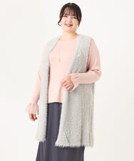 OLCBA04099 eur3(エウルキューブ) 【大きいサイズ】フェザーヤーンロングジレ ライトグレー(91)