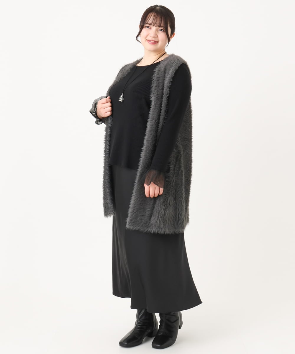 OLCBA04099 eur3(エウルキューブ) 【大きいサイズ】フェザーヤーンロングジレ ダークグレー(93)