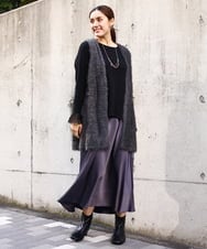 OLCBA04099 eur3(エウルキューブ) 【大きいサイズ】フェザーヤーンロングジレ ダークグレー(93)