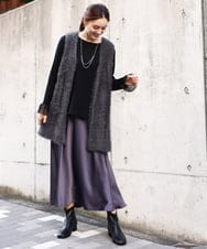 OLCBA04099 eur3(エウルキューブ) 【大きいサイズ】フェザーヤーンロングジレ ダークグレー(93)