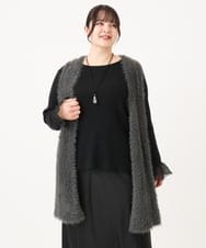 OLCBA04099 eur3(エウルキューブ) 【大きいサイズ】フェザーヤーンロングジレ ダークグレー(93)