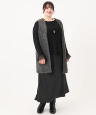 OLCBA04099 eur3(エウルキューブ) 【大きいサイズ】フェザーヤーンロングジレ ダークグレー(93)
