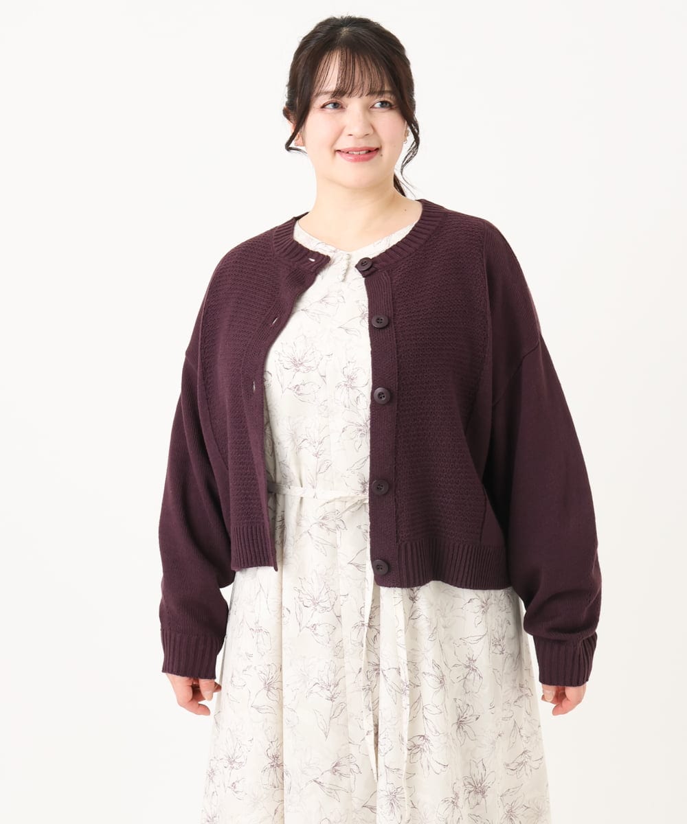 OLCBA08099 eur3(エウルキューブ) 【大きいサイズ】2WAYカーディガン ワイン(77)