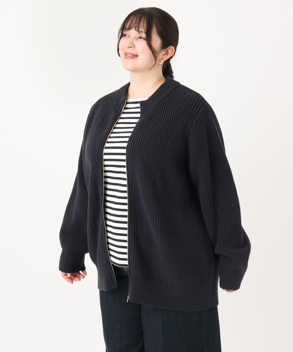OLCBA90159 eur3(エウルキューブ) 【大きいサイズ/WEB限定】ニットブルゾン ネイビー(57)